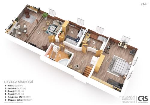 Chalupa 230 m², pozemek 2 098 m², Opařany — Podboří — půdorys 1