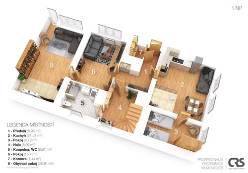 Chalupa 230 m², pozemek 2 098 m², Opařany — Podboří — půdorys 2