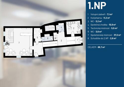 Činžovní dům 370 m², Slaný — půdorys 2