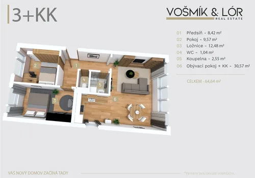 Byt 3+kk, 70 m², Benešovská, Kladno — Sítná — půdorys 1