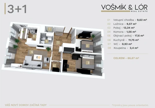 Byt 3+1, 72 m², Litevská, Kladno — Kročehlavy — půdorys 2