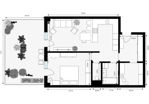 Byt 2+kk, 71 m², Velvarská, Horoměřice — půdorys 1