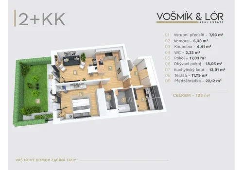Byt 2+kk, 71 m², Velvarská, Horoměřice — půdorys 2