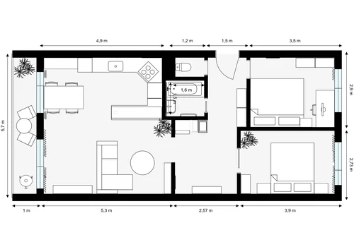 Byt 3+kk, 75 m², Italská, Kladno — Kročehlavy — půdorys 1